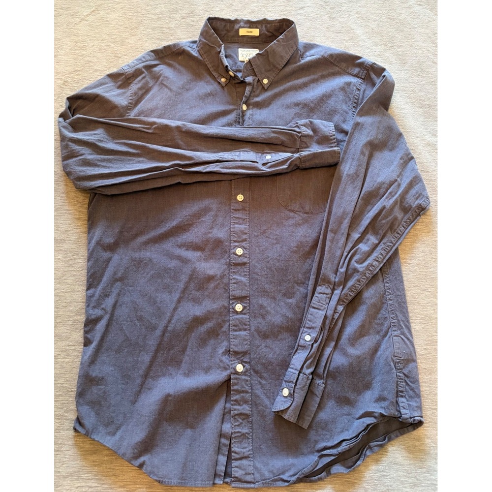 J.Crew Secret Wash Slim Fit Organic Cotton Shirt Navy Blue Long Sleeve Small